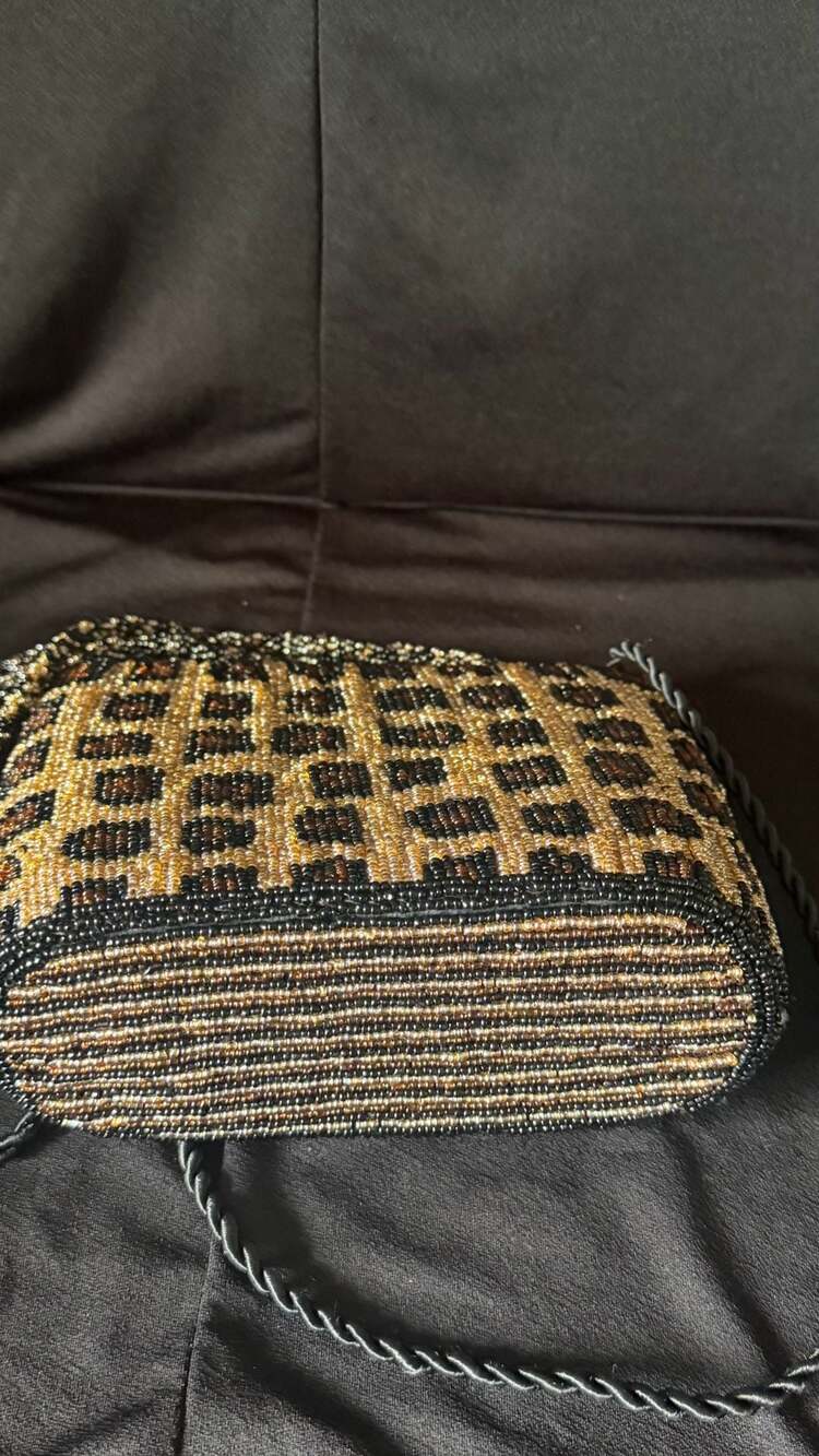 Vintage Beaded Leopard Cheetah Print Crossbody Purse Made in India